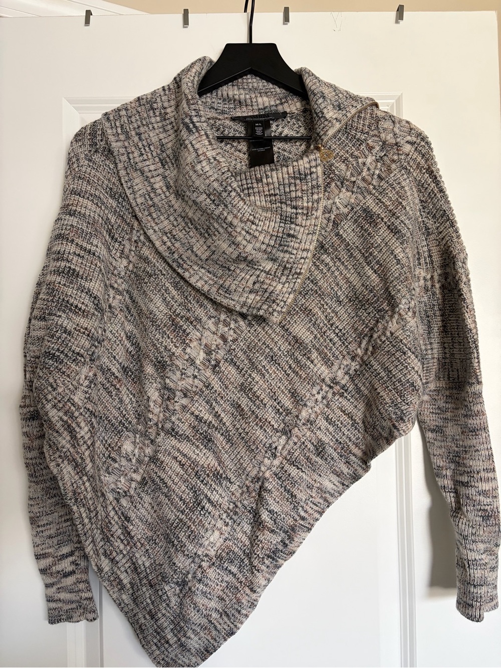 White House Black Market Heather Gray Marled Asymmetric Cowl Sweater
